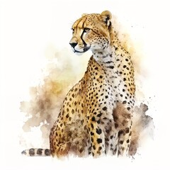 Poster - cheetah drawn with watercolors isolated on white background. Generated by AI.