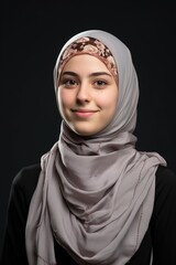 Canvas Print - Headshot of a pretty middle eastern teenage girl posing looking at the camera wearing a hijab