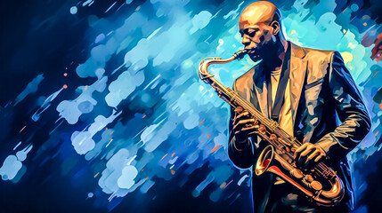 Independent Jazz Musicians Playing Solo Instruments Abstract Illustration and Painting Digital Art Generative AI KI Wallpaper Background Backdrop 