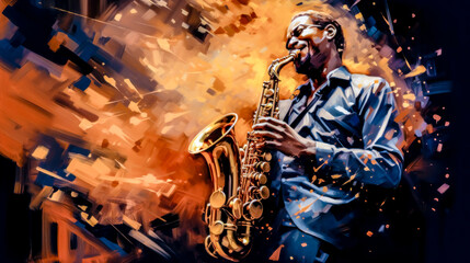 Independent Jazz Musicians Playing Solo Instruments Abstract Illustration and Painting Digital Art Generative AI KI Wallpaper Background Backdrop 