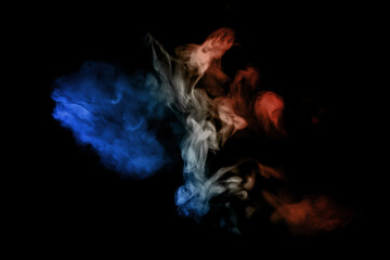 Wall Mural - abstract blue and red smoke steam moves on a black background . the concept of aromatherapy. france 