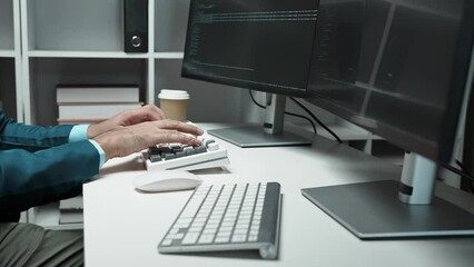 Poster - Asian IT Programmer Working on Desktop Computer. Male Specialist Creating Innovative Software. Engineer Developing App, Program.