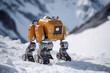 Futurystyczny żółty robot badający na śniegu