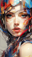 Wall Mural - A digital painting of a woman's face. Generative AI.