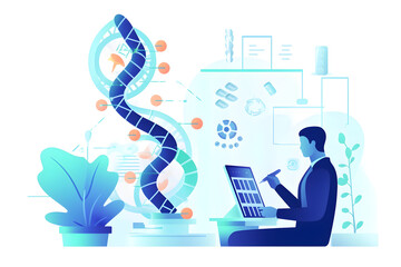 Wall Mural -  Flat vector illustration genetic engineering concept genetic testing pharmacy regenerative medicine in a lab 