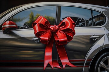 Poster - car with bow holiday .generated by Ai.