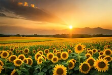 Sunflower Field In Sunset