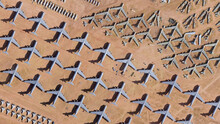 Aircraft Boneyard, Retired Aircrafts Parking In The Aircraft Graveyard, Birds Eye View Plane Cemetery - Tucson City, Arizona, USA