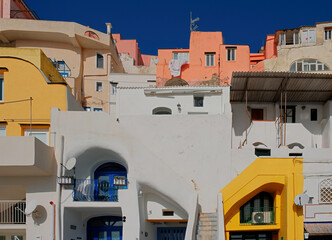 Poster - Colorful building architecture at Marina Corricella, Procida Island, fishing village at the Mediterranean sea, Bay of Naples, Italy