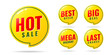 Sale pop-up banner yellow stickers label with different. hot sale, best offer, big deal, mega discount, last chance price reduction badge promotion design emblem set vector illustration.