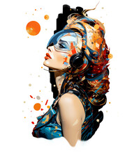 Cyberpunk Gamer Girl. Future Cyber Girl. Isolate On White Background. Fashion Illustration. Illustration For Postcard, Print On T-shirt, To The Magazine, Poster Or Interior.