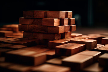 Canvas Print - Children's wooden cubes on the table. Generative AI