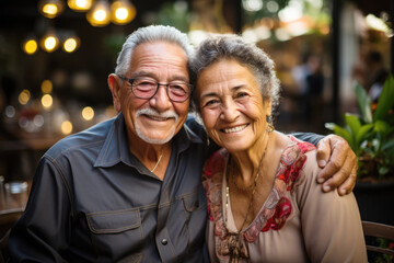 Portrait of a happy smiling senior couple at family gathering outdoors 