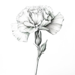 Canvas Print - A black and white drawing of a carnation. Generative AI.