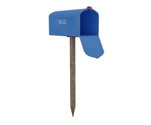 3d Rendering Blue Mailbox With Wooden Stake