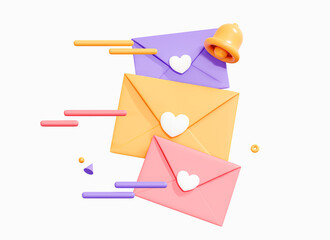 Poster - 3d send letters in envelopes. mail notification. bell notification. email message concept. email new
