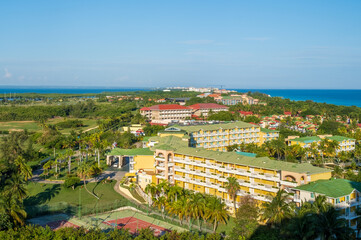 Aerial view of the beach of Varadero in Cuba at sunset