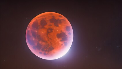 Wall Mural - A Dreamy Image Of A Red Moon With A Star In The Background