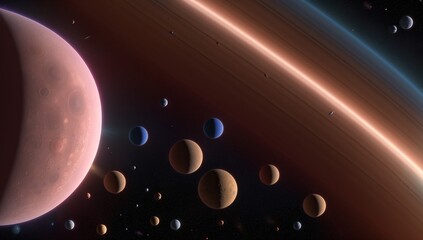 Wall Mural - A Composition Of A Stunning View Of Planets And Their Moons