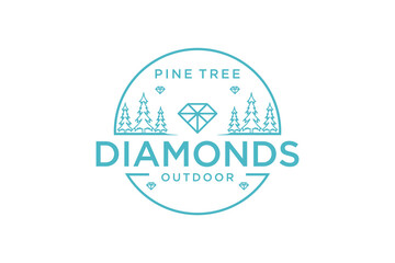 Diamond gemstone pine outdoor logo design label illustration