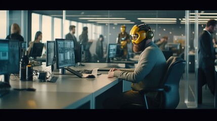 a robot working in a modern office with real people generative ai