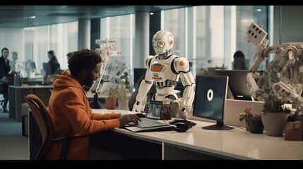 a robot working in a modern office with real people generative ai