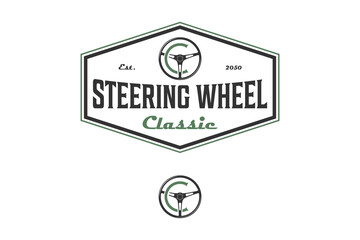 Wall Mural - Steering wheel logo label design repair workshop icon symbol