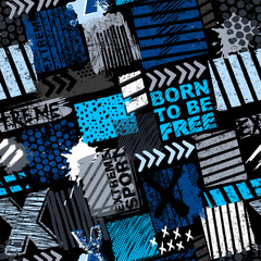Aufkleber - Abstract seamless chaotic pattern with urban geometric elements. Grunge extreme texture background. Wallpaper for boys. Fashion sport style