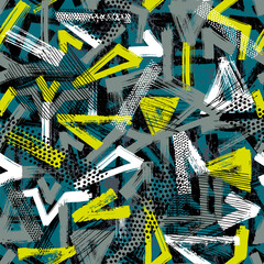Aufkleber - Abstract seamless chaotic pattern with urban elements, lines brushes painting. Grunge texture background. Wallpaper sport style