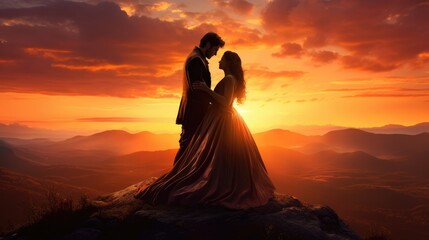 Wall Mural - Couple in Love - a moment of tenderness at sunset - people photo