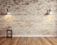 Empty Room With White Wash Brick Wall And Wooden Floor