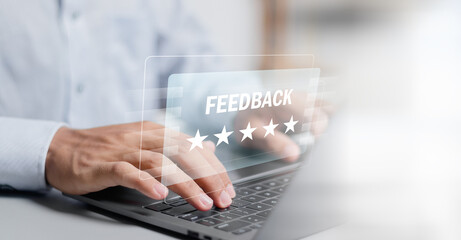 Customer satisfaction survey concept, company online user feedback rating, reputation management.