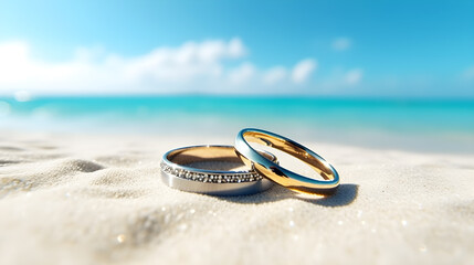 wedding ring on the beach created with Generative AI 
