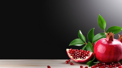 Ripe delicious pomegranate on light black background