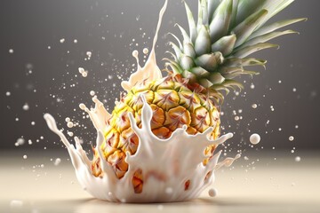 Wall Mural - Pineapple juice close-up. Fresh pineapple juice. Splash with pineapple