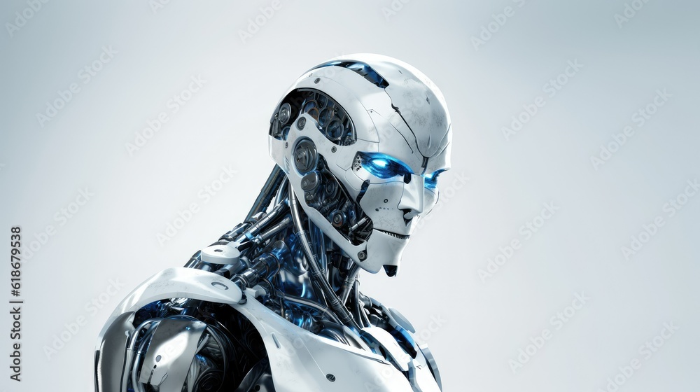 AI cyborg or robot isolated on white with text space can use for ...