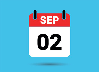 September 2 Calendar Date Flat Icon Day 2 Vector Illustration