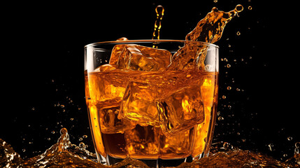 Soft drink was poured into a glass with ice, isolated on white background - generative ai.