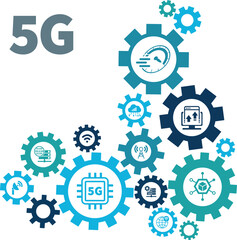 Fototapete - 5G banner web icon for business and technology, speed, signal, network, technology, big data, Iot and traffic icons.