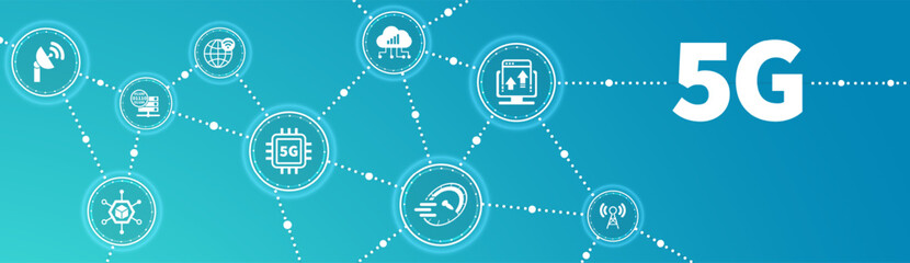 Fototapete - 5G banner web icon for business and technology, speed, signal, network, technology, big data, Iot and traffic icons.