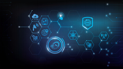 Fototapete - 5G banner web icon for business and technology, speed, signal, network, technology, big data, Iot and traffic icons.