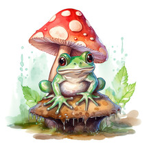 Cute Frog Sitting On A Mushroom