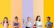 © Pixel-Shot - Set of many little students on color background