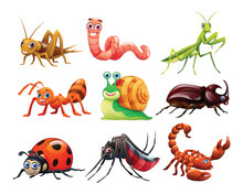 Set Of Cute Insects In Cartoon Style