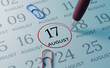 © temitiman - August 17th Calendar date. close up a red circle is drawn on August 17th to remember important events