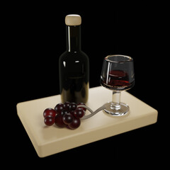 Poster - a bottle of wine and a glass of wine 3d rendering 3d illustrator