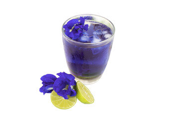 herbal healthy drink lemon with blue flowers butterfly pea for health care 