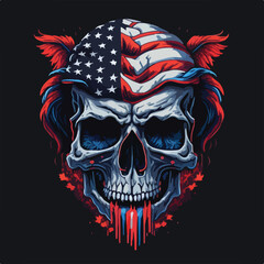 Wall Mural - Vintage american skull face art design in vector illustration. Lone star skull