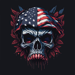 Wall Mural - Vintage american skull face art design in vector illustration. Spirit of '76 skull