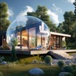 canvas print picture - Modern country house in a bubble